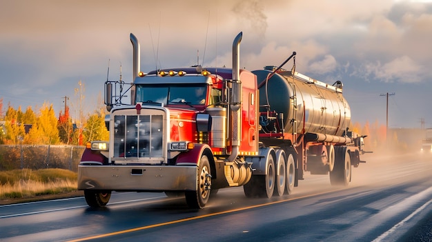 a red and white truck with smoke coming out of the top of the truck