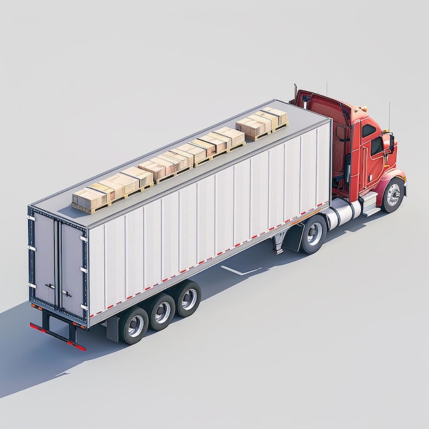 a red and white truck with a trailer that says  wood  on the side