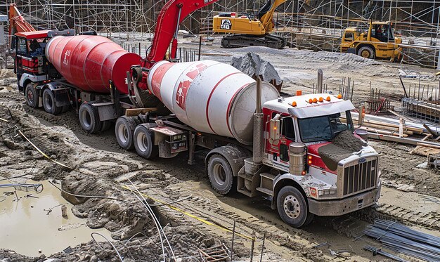 Photo a red and white truck with a white tank on it