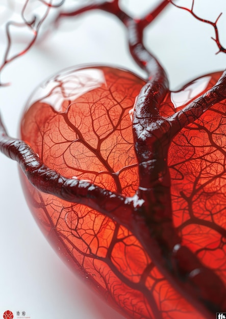 Photo a red and white vase with a heart shaped tree in it