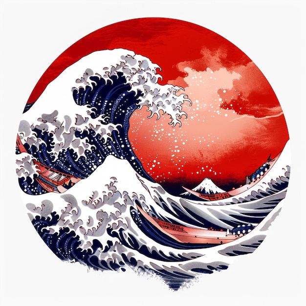 Photo a red and white wave with the word quot ocean quot on it