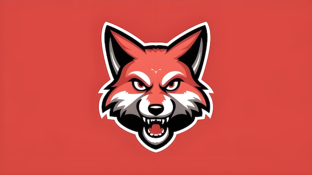 a red and white wolf head with a wolf face on it