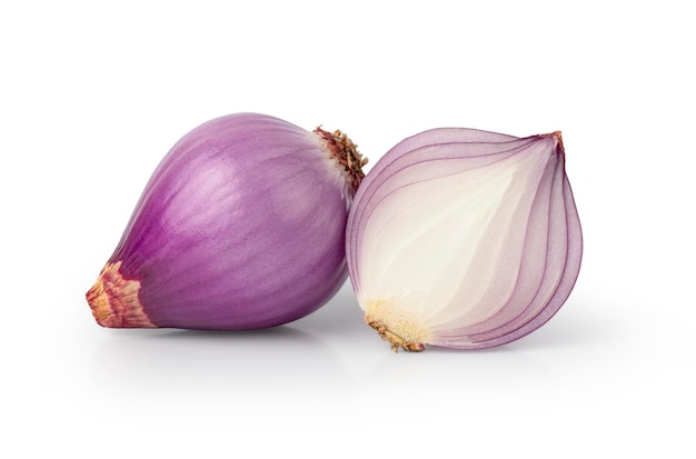 Red whole and sliced onion isolated on white background with Clipping Path