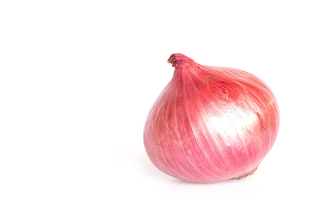 Red whole and sliced onion isolated on white background