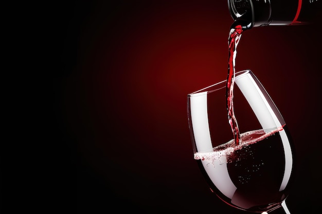 Red wine being poured into a glass against a black background