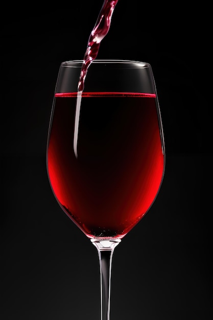 Red wine being poured into a glass against a black background