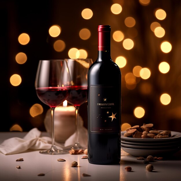 Red Wine Bottle And glass In dark Background