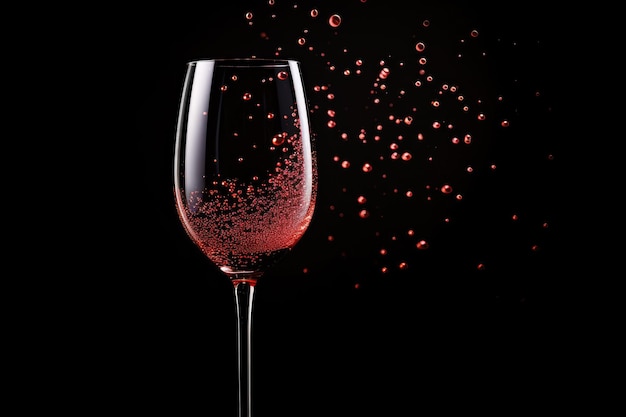 Red wine glass silhouette on black background with bubbles Black background with bubbles displaying