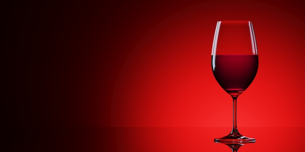 Red wine glasses isolated on red background. 3d rendering illustration.