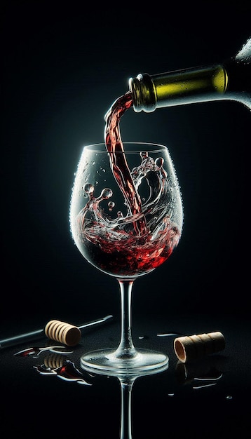 Red Wine Pouring Into Glass With Splashing Water Droplets