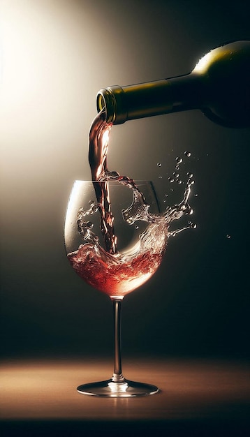 Red Wine Pouring Into Glass With Splashing Water Droplets