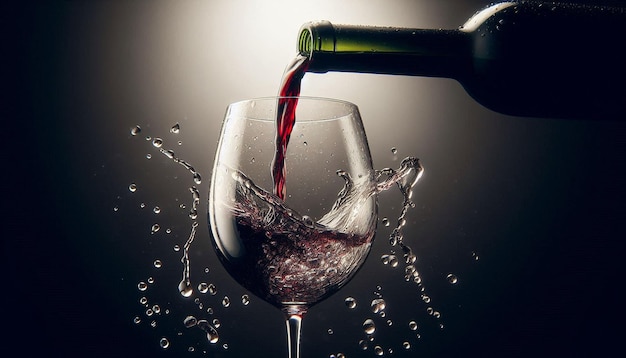 Red Wine Pouring Into Glass With Splashing Water Droplets