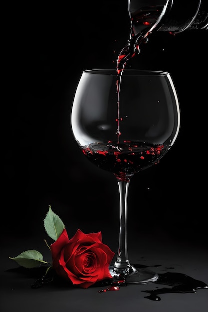 Photo red wine and rose petals