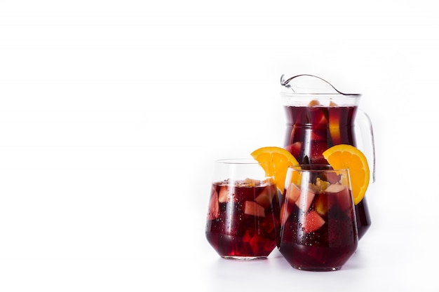 Red wine sangria isolated on white