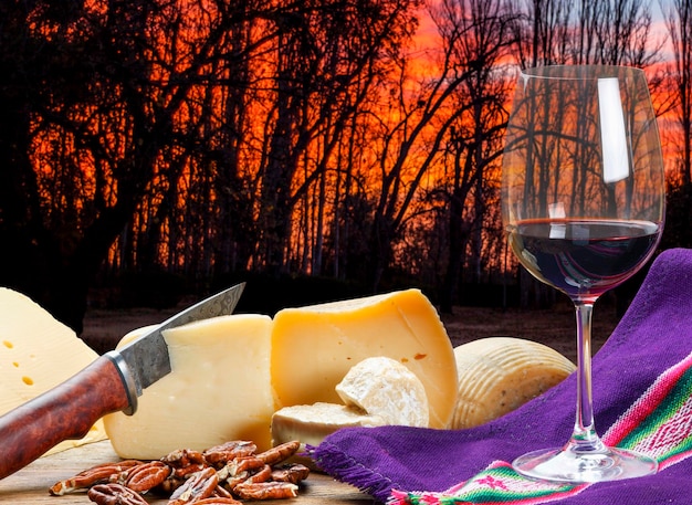 Red wine with assorted cheeses