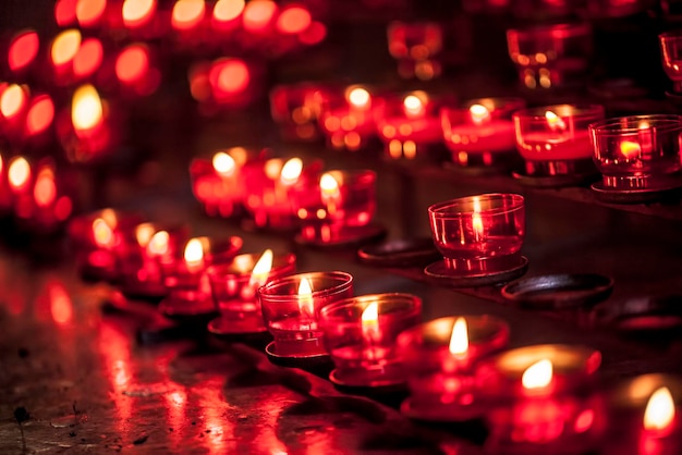 Red Wish Candles in a Christian Religion Temple Church