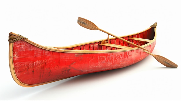 Photo red wooden canoe with paddles on white background