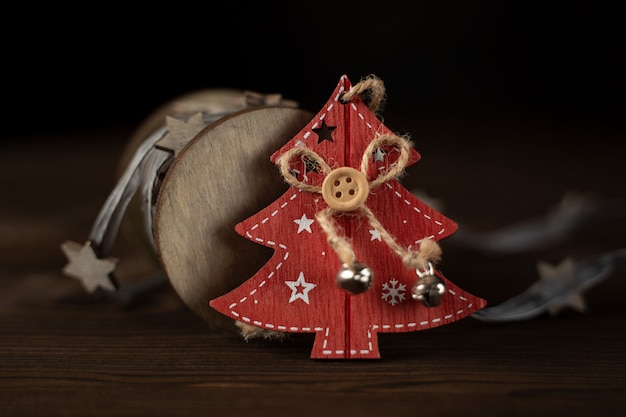 Red wooden Christmas tree.