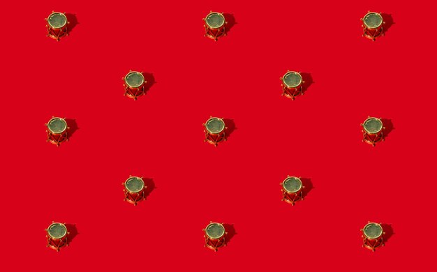 Red xmas background golden drum seamless pattern