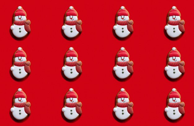 Red xmas background snowman pattern gingerbread