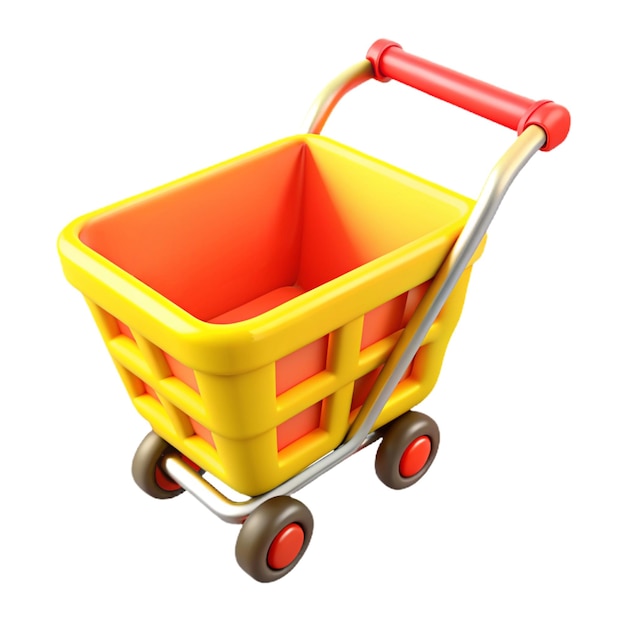 red yellow 3 d rendering shopping cart icon on white background