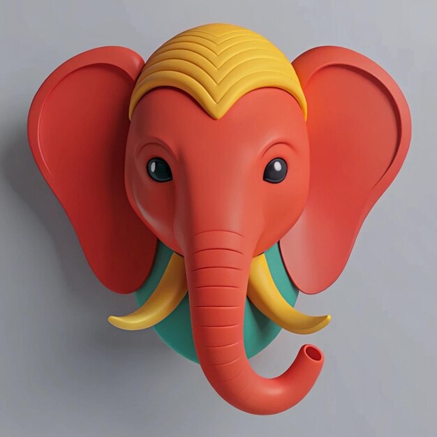 a red and yellow elephant with a yellow shirt on it