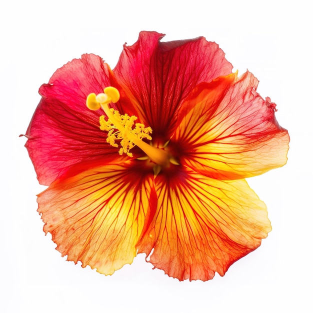 A red and yellow hibiscus flower with a yellow center