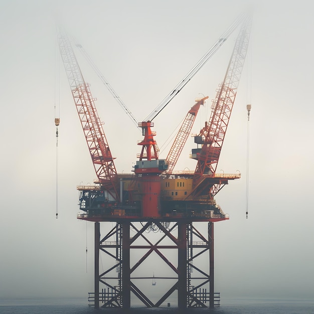 Photo a red and yellow oil rig is in the fog