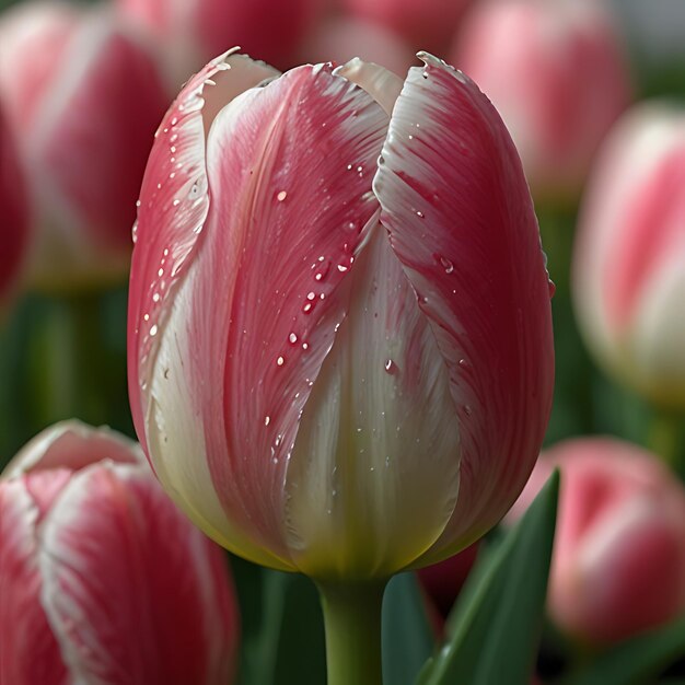 Photo a red and yellow tulip with water drops on it