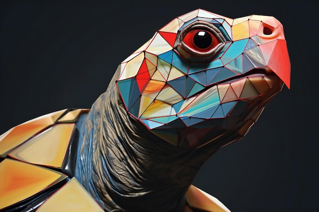 Red and yellow turtle with a low poly design