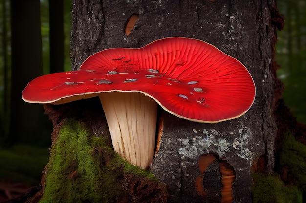 Redbelted conk Fomitopsis pinicola mushroom on a tree trunk Generative Ai