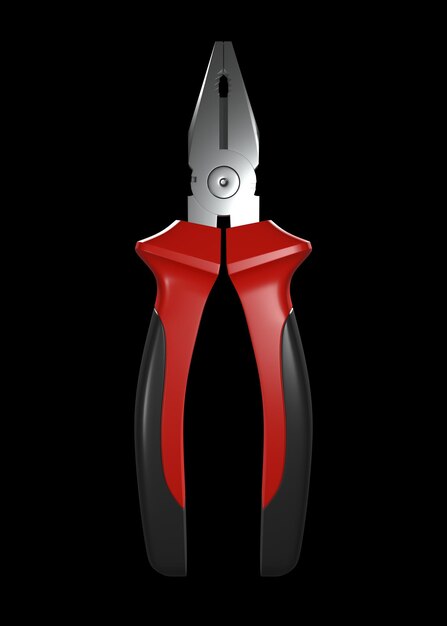 Redblack pliers isolated on black background Repair and installation tool 3D render illustration