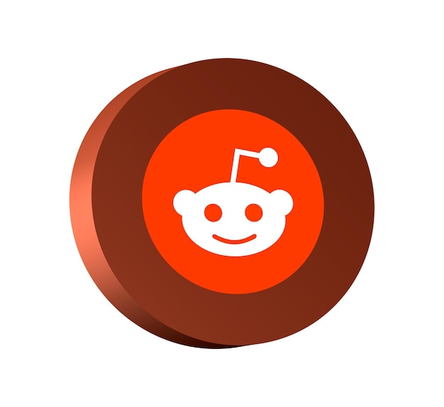 Reddit logo on round button icon with empty background 3d