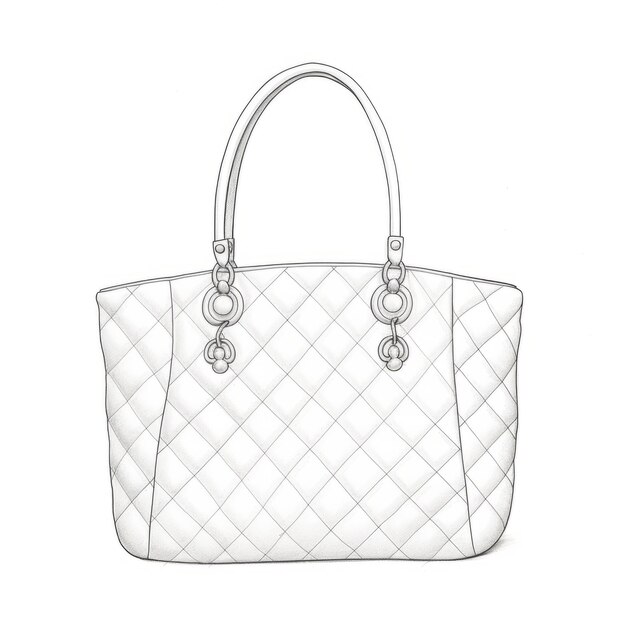 Photo redesigned white quilted bag realistic rendering with simplified line work