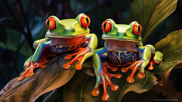 RedEyed Tree Frogs on Leaf