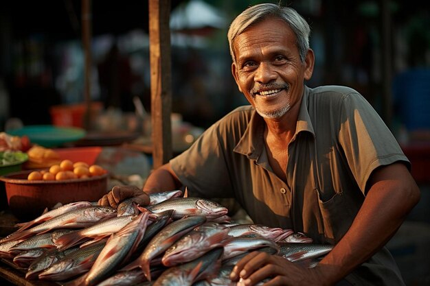 Redfish Street Vendor in a Bustling Market high quality Redfish picture photography