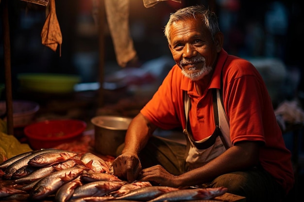 Redfish Street Vendor in a Bustling Market high quality Redfish picture photography