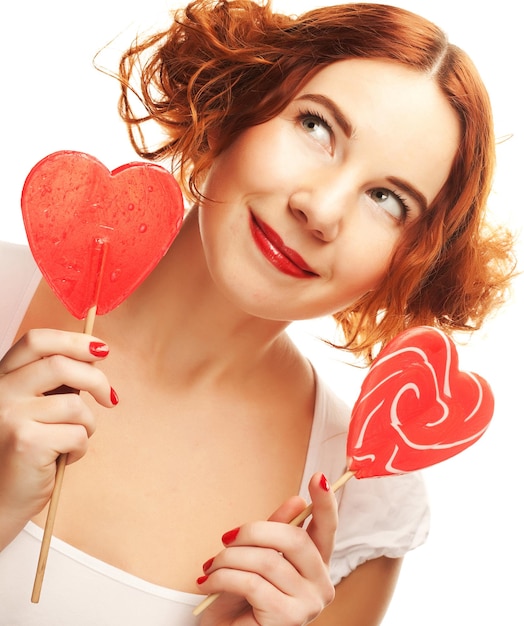 Redhair woman with big heart caramel