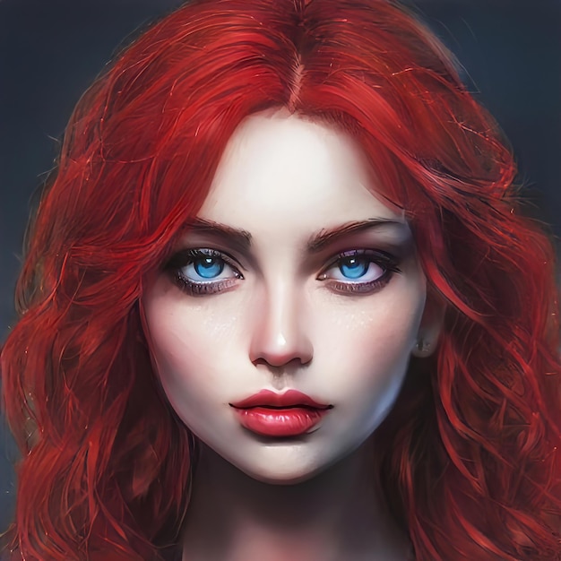 Redhaired beauty woman portrait closeup Bright red hair intense hair coloring Redhead curly hair Beauty makeup face Illustration