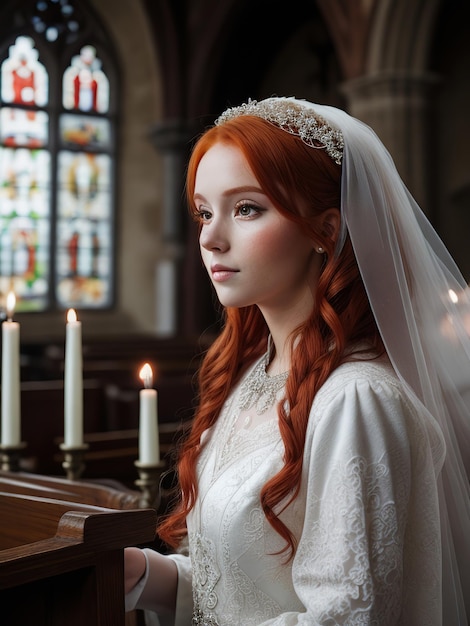 redhead bride in church