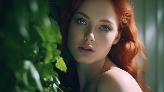 Photo redhead model in the forest redhead woman in the woods redhead in forest redhead girl in nature