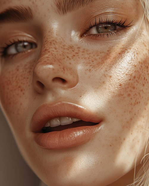 Photo redhead with freckles under sunlight through window blinds