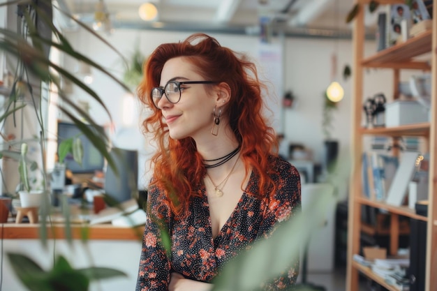 Photo redhead woman in stylish office