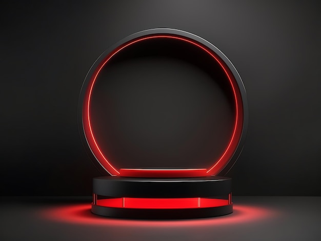 RedLit Round Podium on Black Background for Realistic Visual Appeal in Mockup Mastery