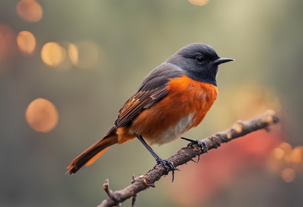 Redstart Phoenicurus ochruros perched on a branch