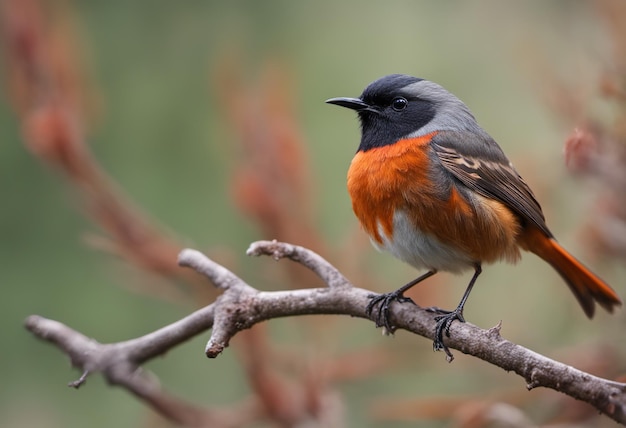 Redstart Phoenicurus phoenicurus on a branch