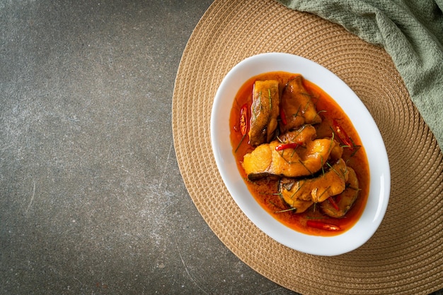 Redtail Catfish Fish in Dried Red Curry Sauce that called Choo Chee