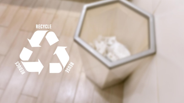 Reduce reuse recycle symbol with garbage bin on background Ecological concept ecological metaphor for ecological waste management and sustainable and economical lifestyle