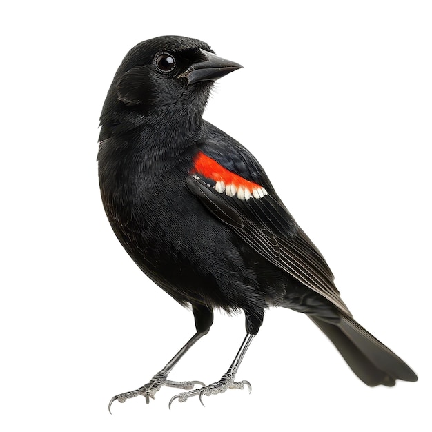 Photo redwinged blackbird standing on white background