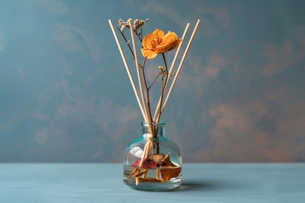 Photo a reed diffuser emitting aromatic scents adorned with dried flowers for added aesthetic appeal